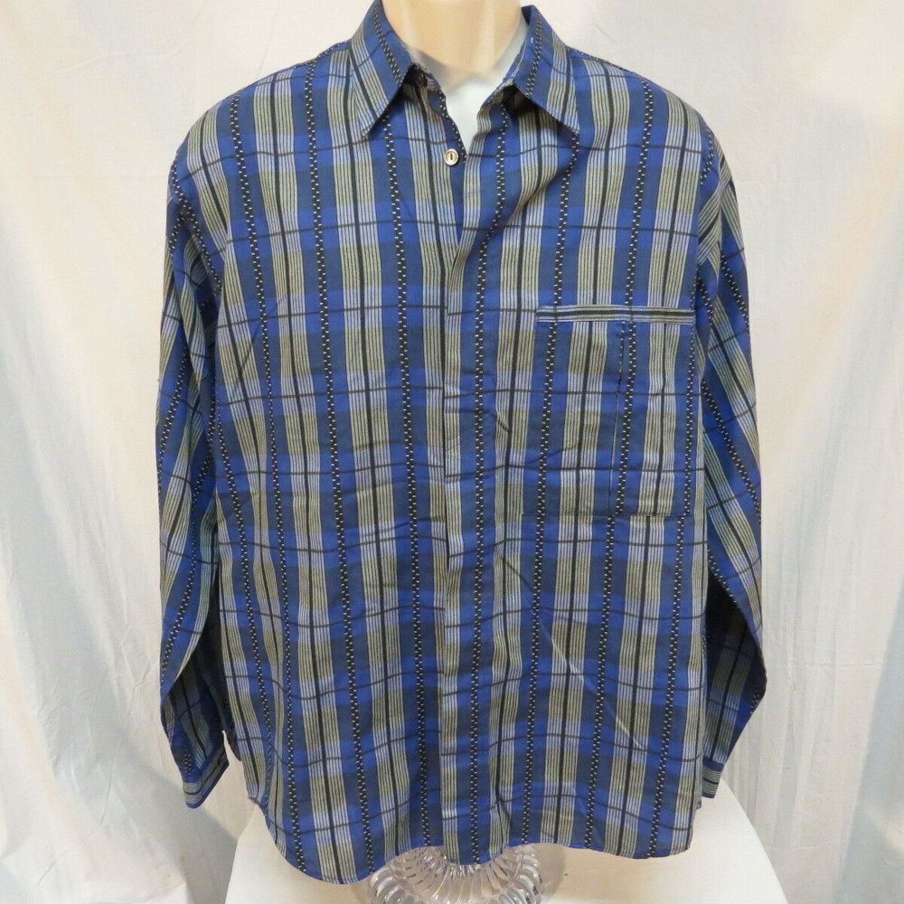 Levi's Collection Blue Gray Black Plaid Shirt Cotton Blend Men's Size L